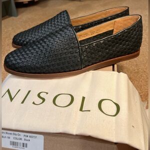 NWT Nisolo Alejandro Men’s Woven Leather Slip-On Shoes, black, size 10